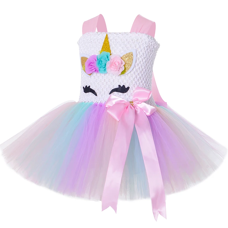 Детский костюм для хеллоуина единорог с юбкой-пачкой платье цветочным рисунком