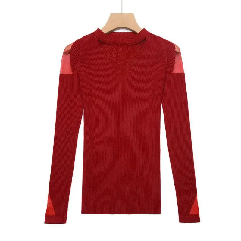 Off Shoulder Women Sweaters Mesh Patchwork Female Pullovers All Match Ladies Knitting Tops Slim Stretch Sweater Mujers 2019 New | Женская