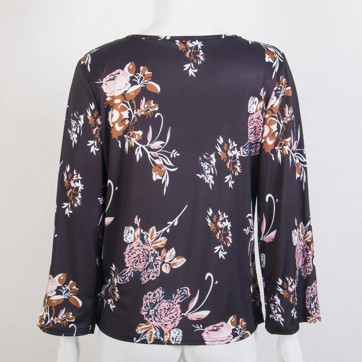 

Fashion Women Flare Long Sleeve Print Shirt Casual Loose Button Down Deep V Neck Blouse Ladies Japan Style Pullover Top Hot Sale