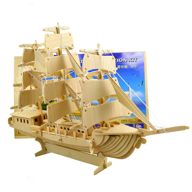 

European Sailing Boat Sailing Ship Jigsaw Wooden Puzzles For Kids Educational Toys Assembly Wood Kits Desk Decoration