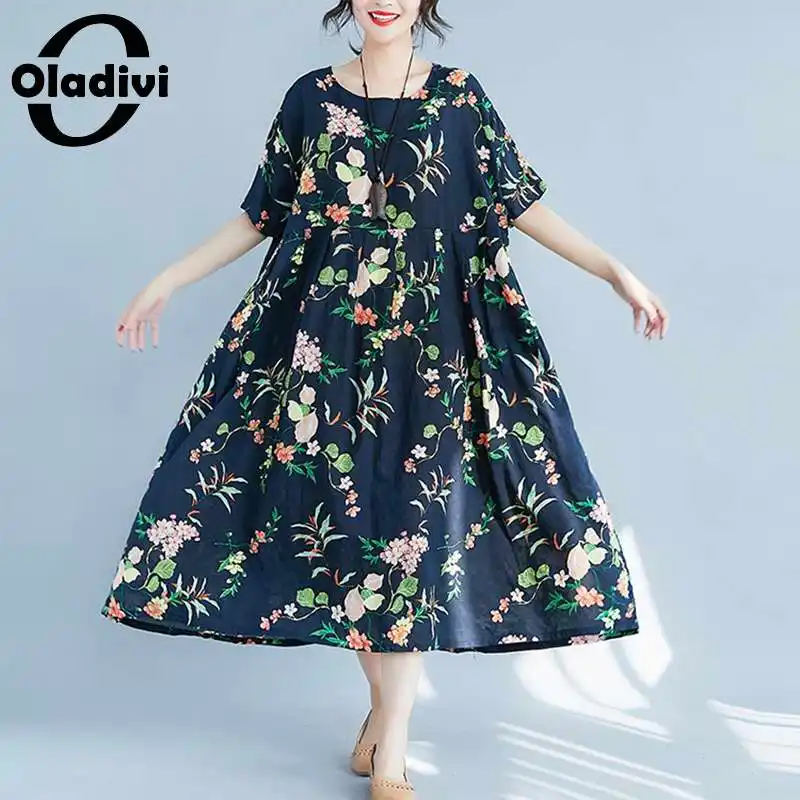 

Oladivi Oversized Fashion Floral Print Long Dress Women Summer Boho Beach Wear Casual Loose Maxi Dresses Ladies Tunic Robe Femme