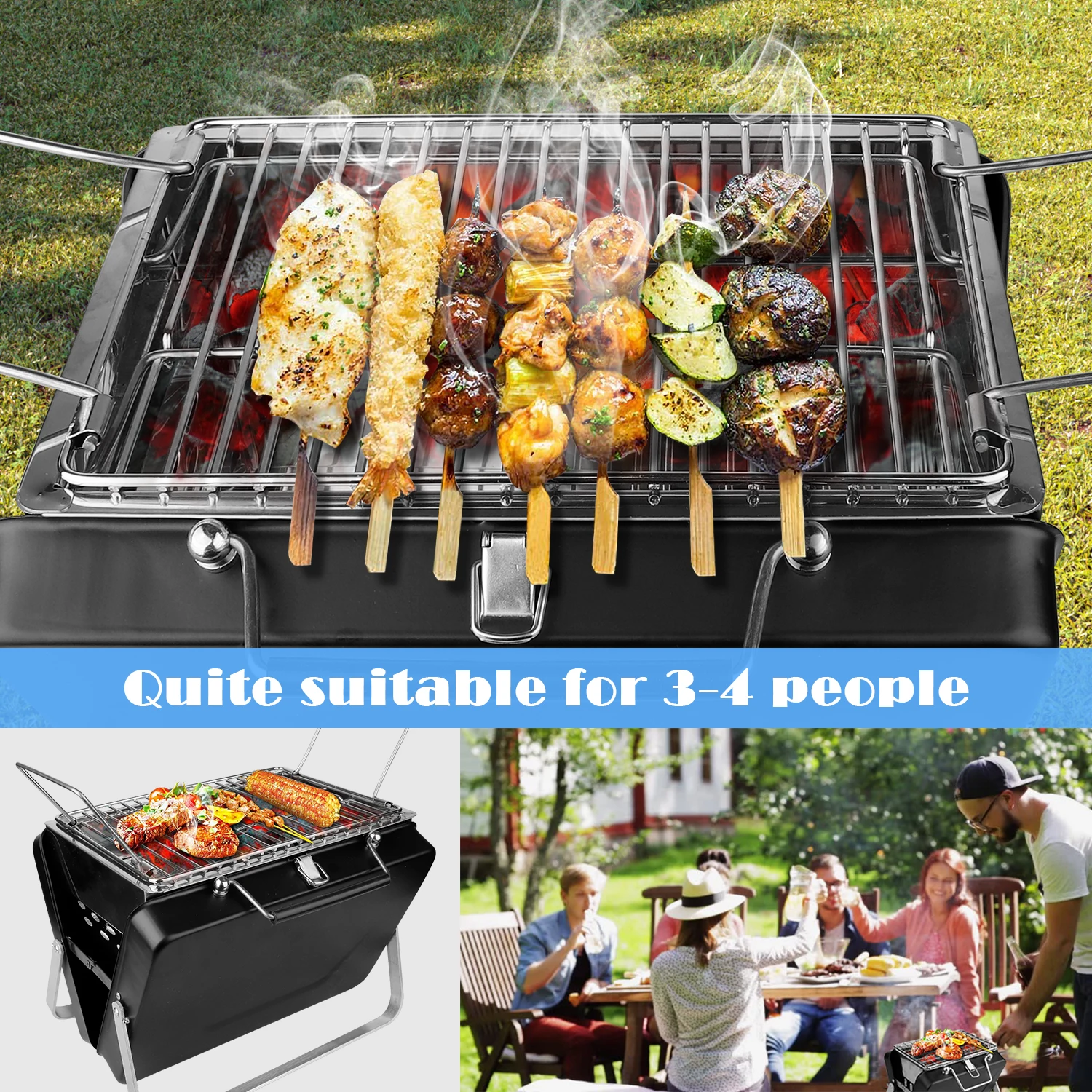 

Folding Barbecue Iron Alloy Grill Portable Easy Carried Charcoal Stainless Steel Carbon Plate Kitchenware Black Party Bbq Tool