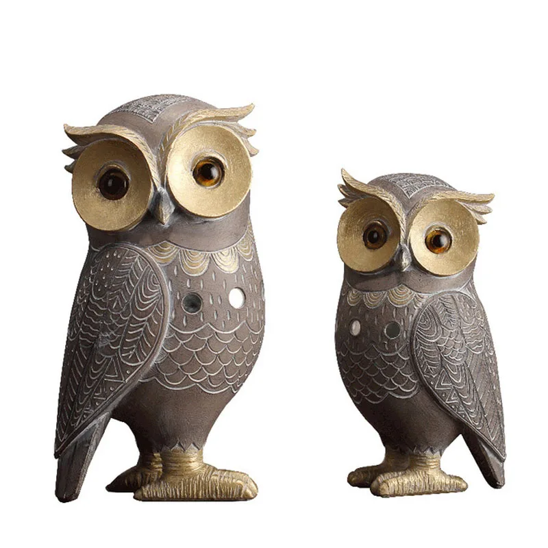 

Nordic Retro Couple Owls Artware Animal Sculpture Home Decoration Accessories Modern Art Ornament Resin Statue Room Craft Gift