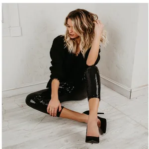 Babbytoro женские 2019 обтягивающие блестящие джеггинсы с блестками брюки XL L M S узкие брюки черные