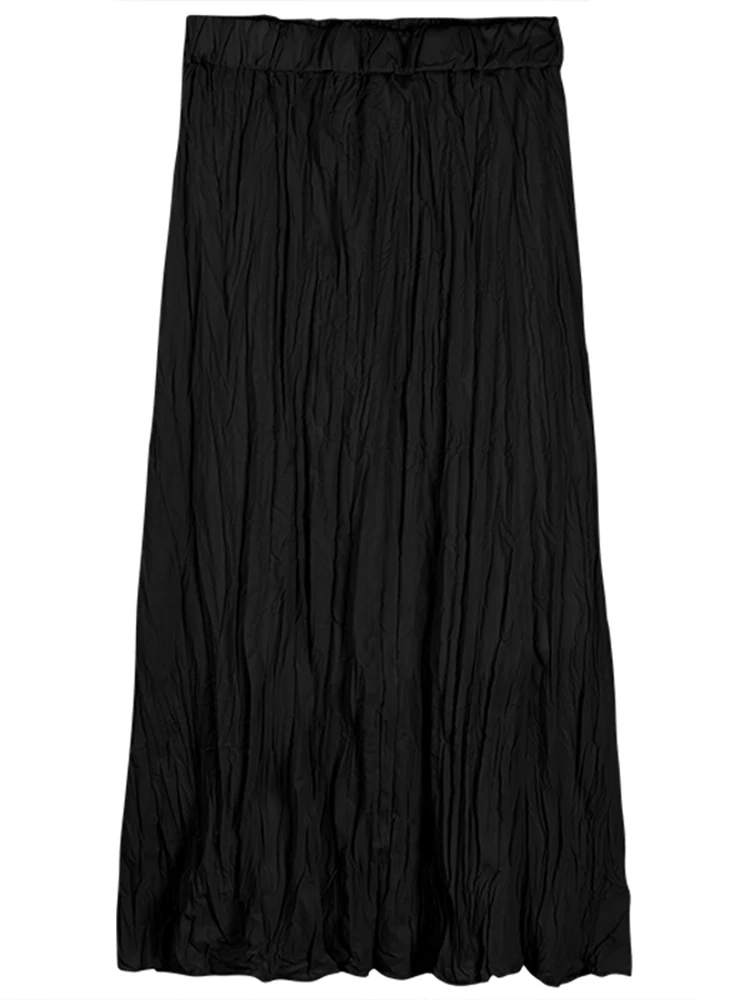 

Autumn Korean Chic Sweet Skirts Women Fashion Elegant High Waist Elastic White Black All Match A-line Pleated Saias for Female