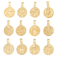 12 constellations charms for jewelry making bulk gold diy earring necklace lucky 12 zodiac accessories metal copper cz 5mm hole