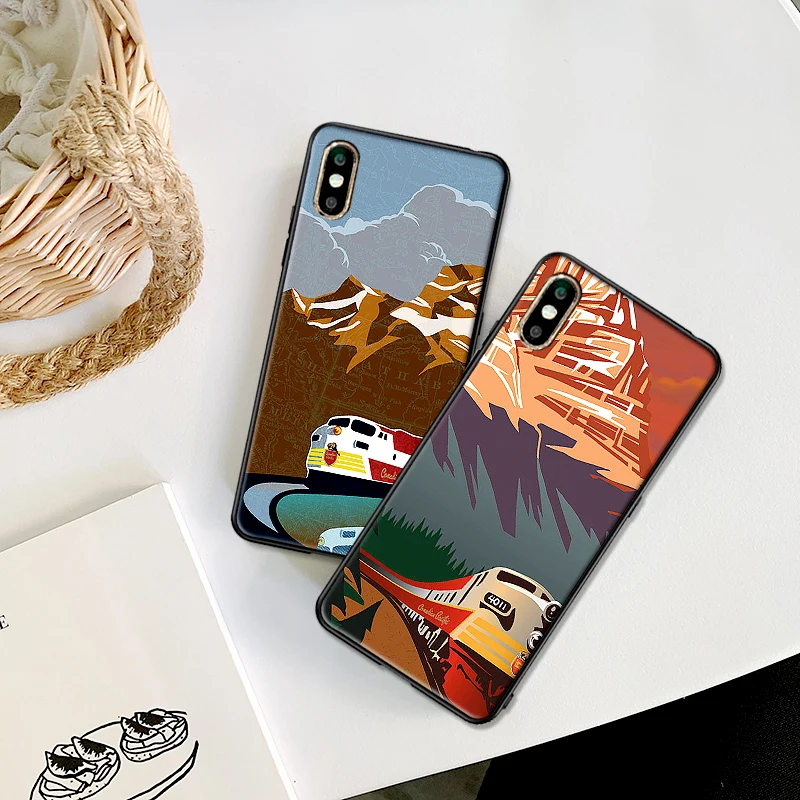 Retro train travel poster For iPhone 6 6S 7 8 Plus X XS XR Max 5 5S TPU Soft Protector Phone Back Cover Case Shell | Мобильные
