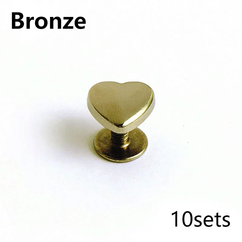 10 комплектов/упаковок сердцевидных металлических винтовых заклепок с задней резьбой для кожаных шипов, гвоздей, ремесел, поясов, кошельков, сумочных декоративных фурнитур.