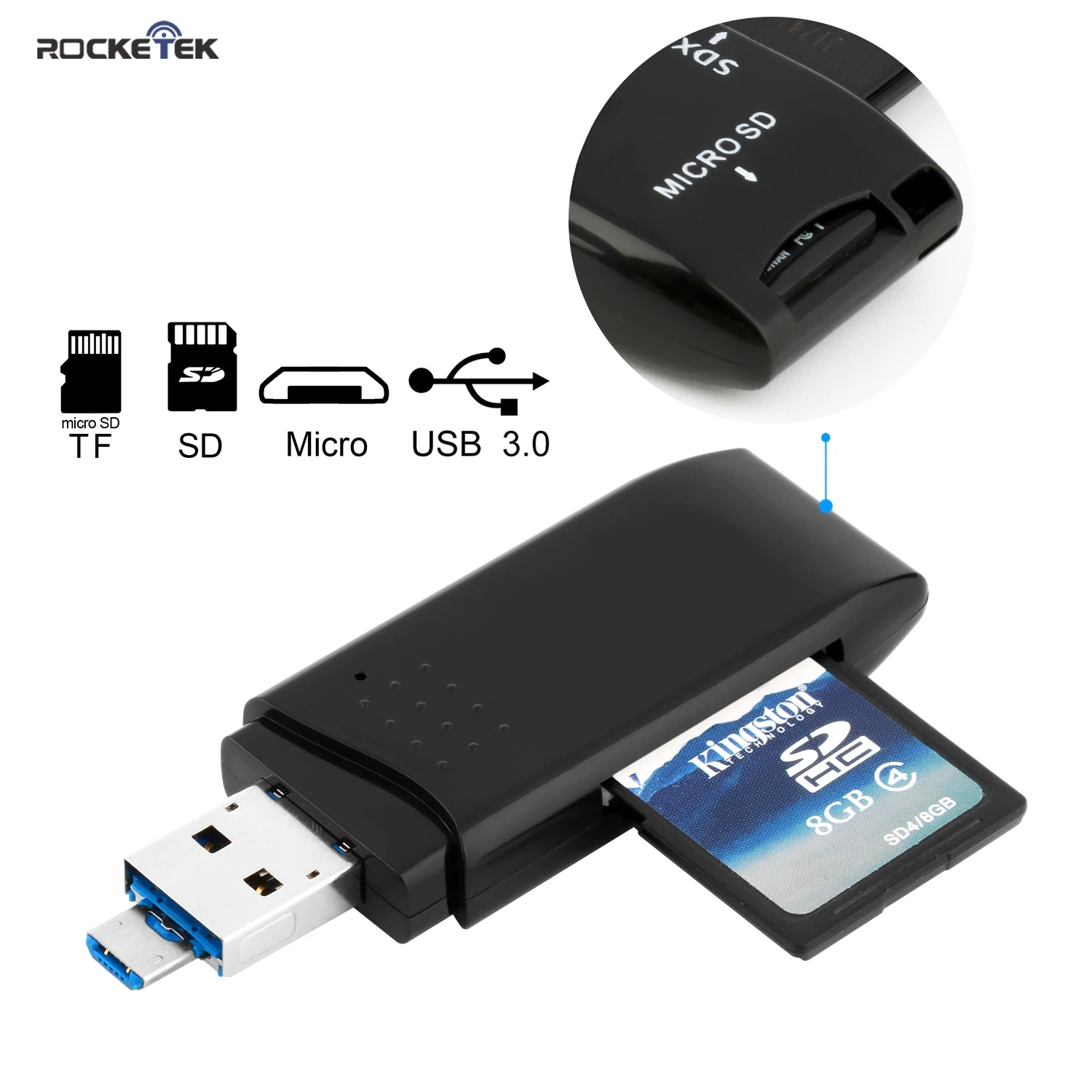 Rocketek usb 3,0 мульти 2 в 1 памяти otg телефон кард-ридер 5 Гбит/с адаптер для SD/TF micro SD для ПК компьютер ноутбук аксессуары