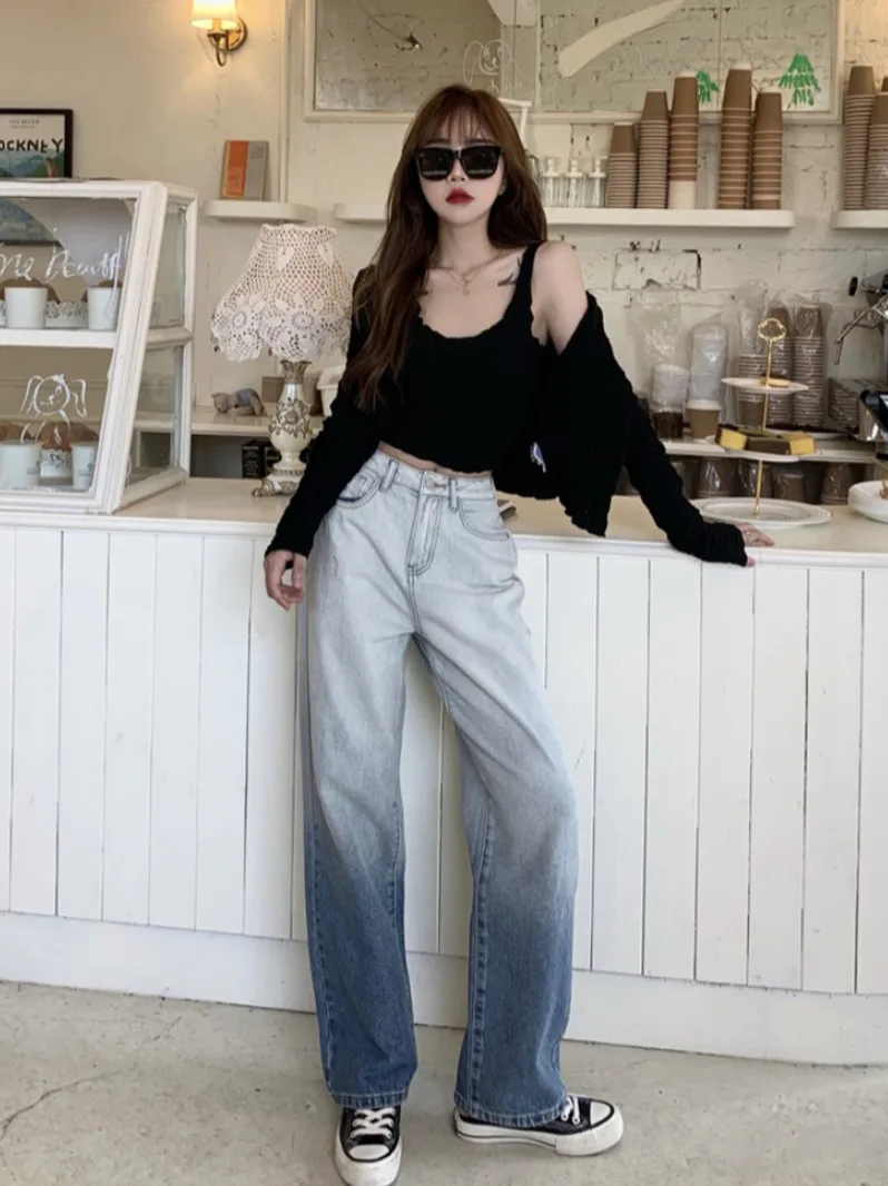 

Jeans Tie-dye Gradient Color High Waist Loose Straight Wide Leg Trousers Women's Spring Thin High-quality Pants