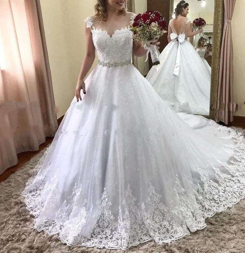 

Vestido De Noiva свадебное платье 2019 Тюлевое кружево с пайетками аппликации свадебное платье es бисером талии с бантом Abiti Da Sposa