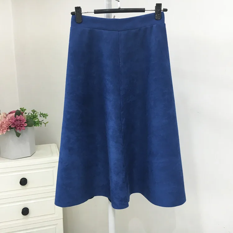 blue Женские юбки до середины икры юбка из замши плиссированные бархатные с завышенной талией из растягивающейся ткани Saia Миди юбки женская одежда - Цвет: blue