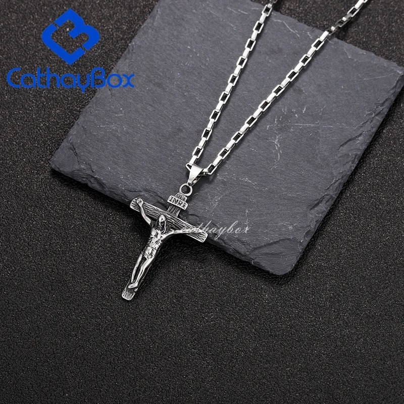 Мужская подвеска с крестиком из нержавеющей стали черной эмалью цепочка 55 см