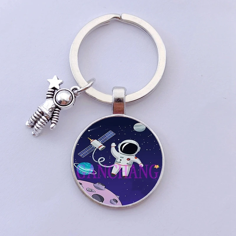 Astronaut Keychain Outer Space Planet Moon UFO Glass Keyring Robot Spaceman |