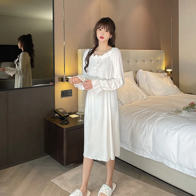 2021 Spring Summer Retro Court Wind Nightdress Women Full  Pit Strip Modiel Nightgowns & Sleepshirts Home Dress Sexy Sleepwear