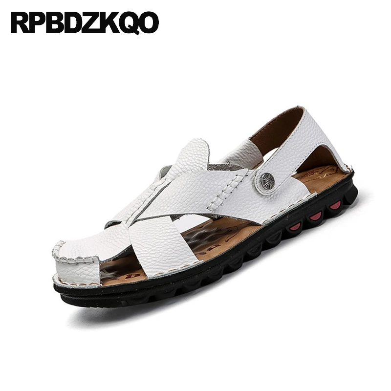 Шлепанцы мужские с закрытым носком дышащие сандалии гладиаторы натуральная кожа