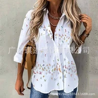 casual womens blouses 2022 fall womens tops shirts fashion printing lapel professional womens shirts