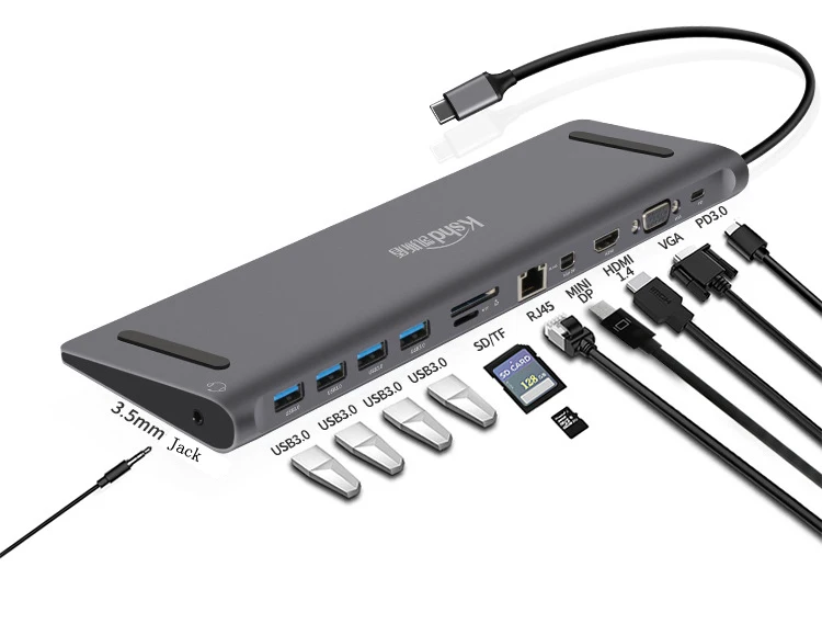 USB C концентратор 12 в 1 HDMI VGA RJ45 Mini DP TF SD карта адаптер с выходом микрофона для