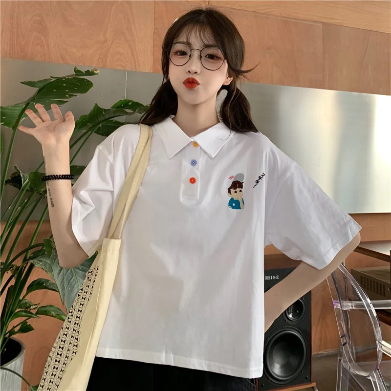 

Polo Shirt Short Sleeve T-shirt Women's Summer Design Sense Niche Loose Korean Style Trendy Ins Harajuku Style BF Half Sleeve