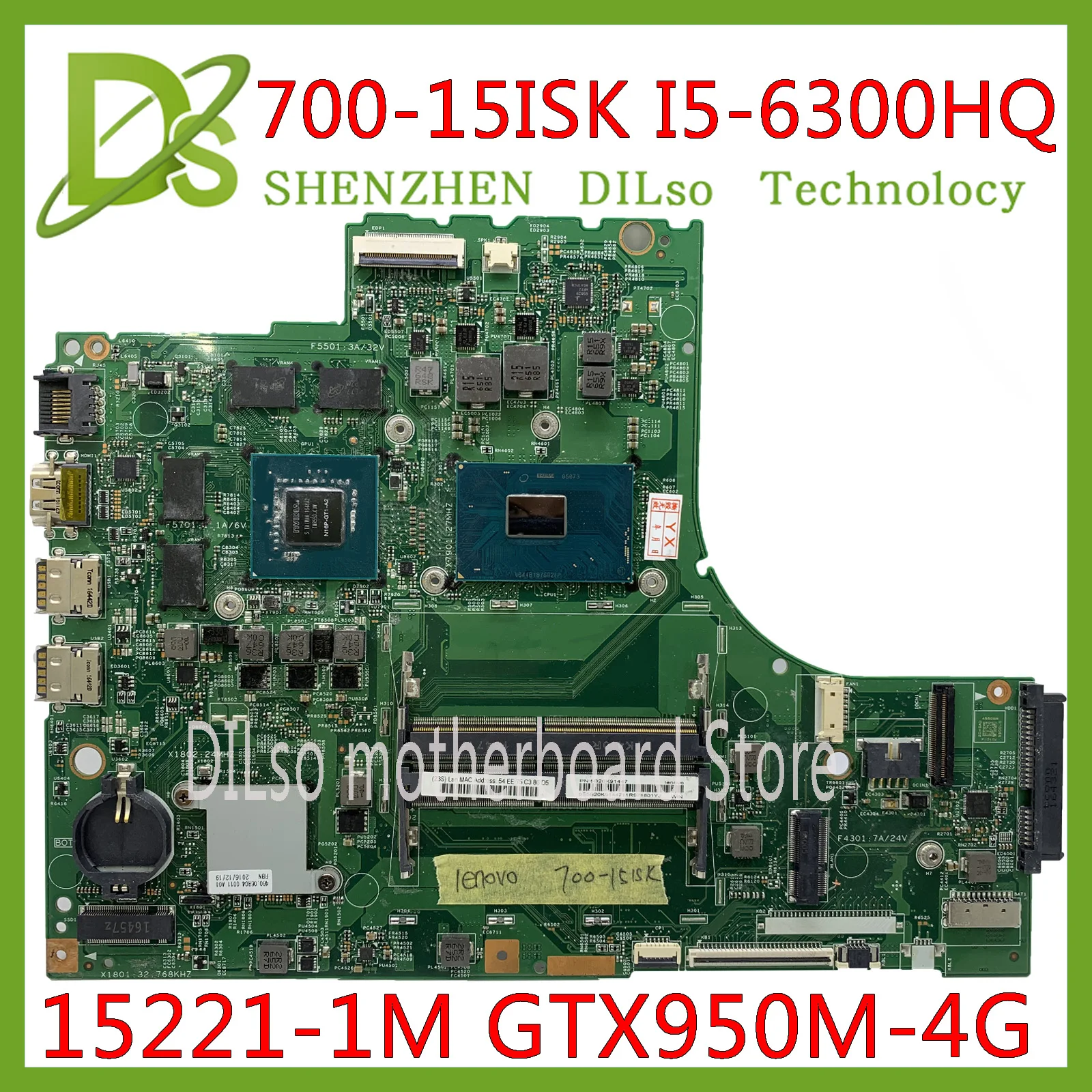 Online KEFU 15221-1 M Laptop Motherboard Für Lenovo 700-15 700-15ISK Motherbaord DDR4 I5-6300HQ GTX950M-4GB 15221-1 M Mainboard Getestet