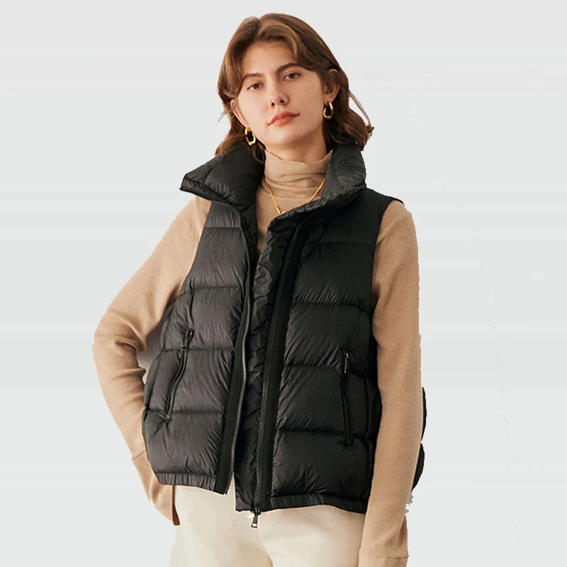 

Новинка 2022, осенне-зимние женские пальто на белом утином пуху, Женский Теплый утепленный короткий женский жилет без рукавов с воротником-ст...