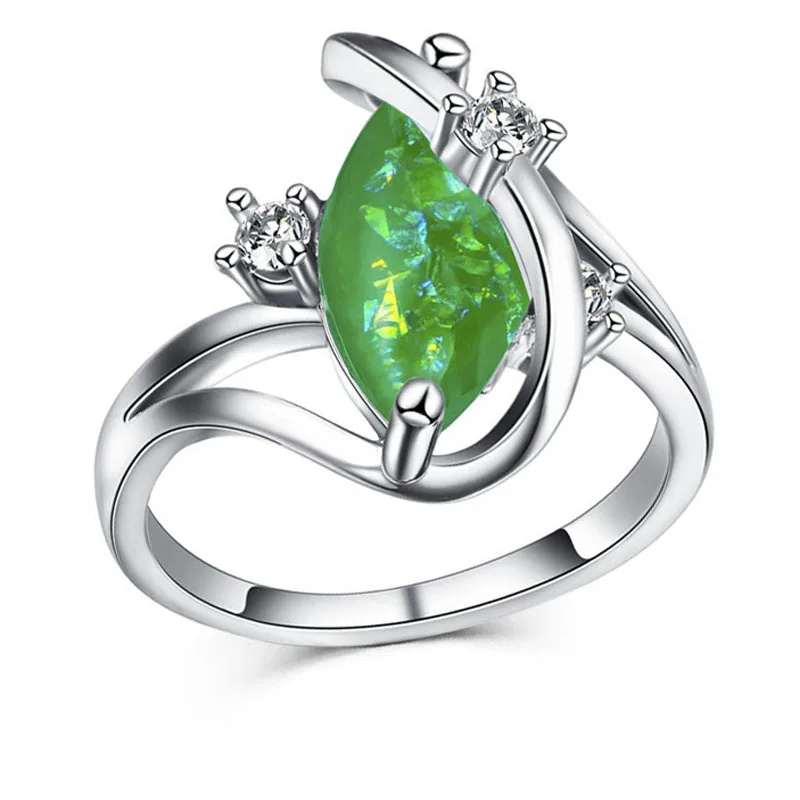 

Shiny Silver Color Green Oval Crystal Rhinestone Female Wedding Engagement Ring for Women Party Jewelry