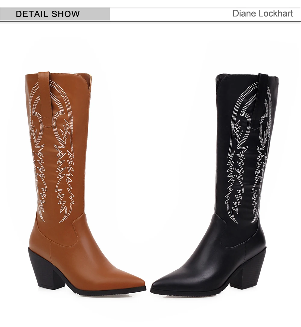 Женские ковбойские сапоги Вестерн до колена; модная обувь с острым носком; женские ковбойские сапоги на высоком каблуке; женские зимние сапоги; botas mujer