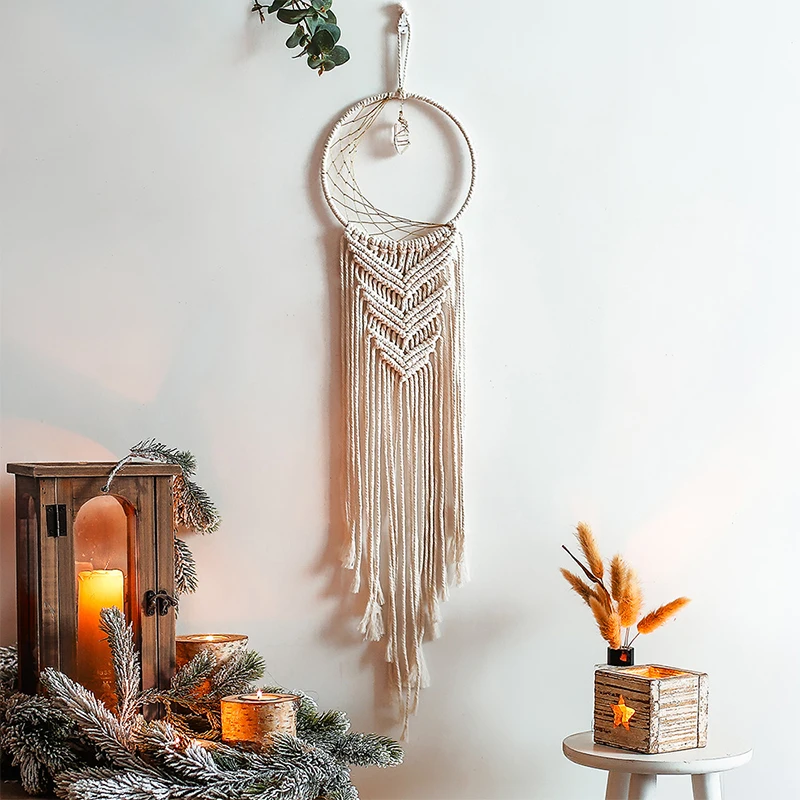 

Boho Macrame Dream Catcher Wall Hanging Home Decor Tapestry Aesthetic Room Decoration Crystal Pendant Livingroom Ornaments