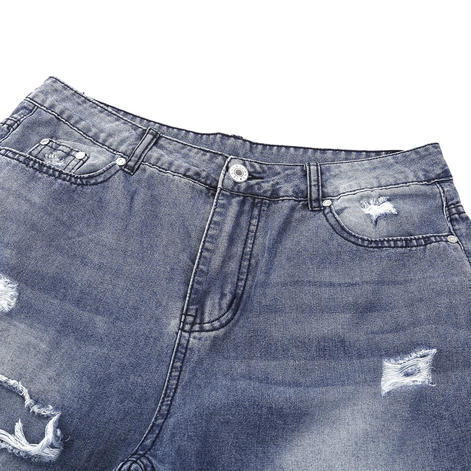 

2021 Women Casual Ripped Jeans High Waist Fitting Straight Trousers Solid Color Irregular Hole Wild Stylish Washed Pants