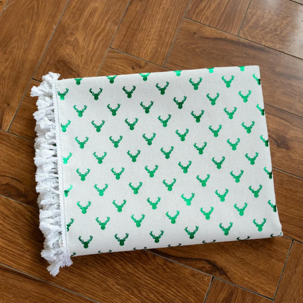 Простая зеленая скатерть с рождественским лосем бежевая льняная хлопковая