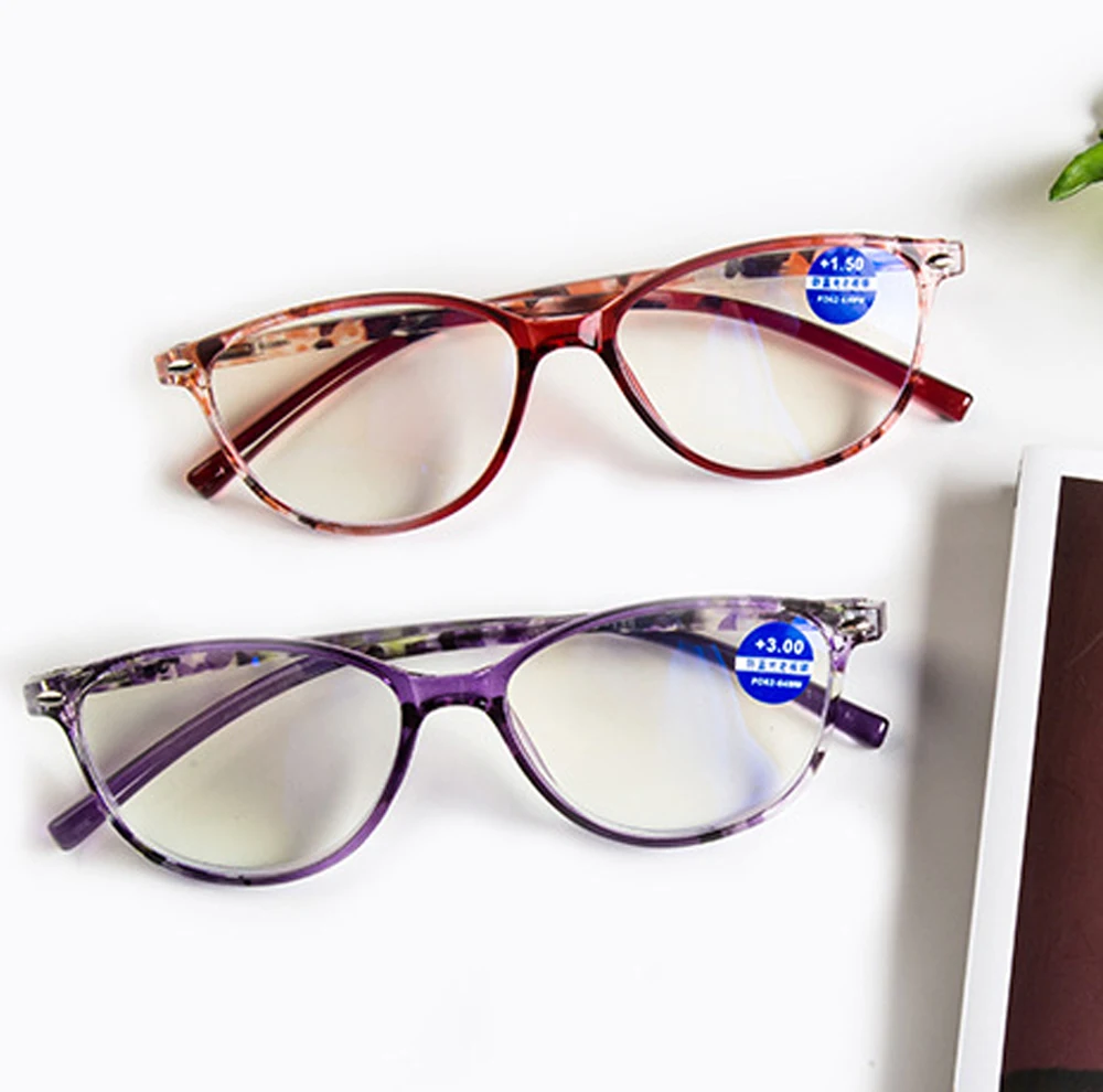 

!Two Pairs! Women Men Flower Printed Full-rim Ultralight Anti Blu Anti Fatigue Round Oversized Reading Glasses +0.75 to +4
