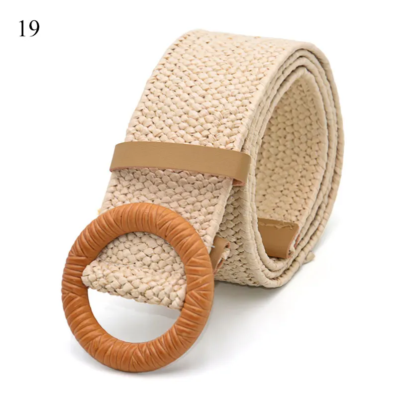 

Leopard Buckle Waist Belt Women Elastic Belt Wooden Buckle Linen Weave Braided Belt Wide Waistband Fake Straw Vintage Bohemian
