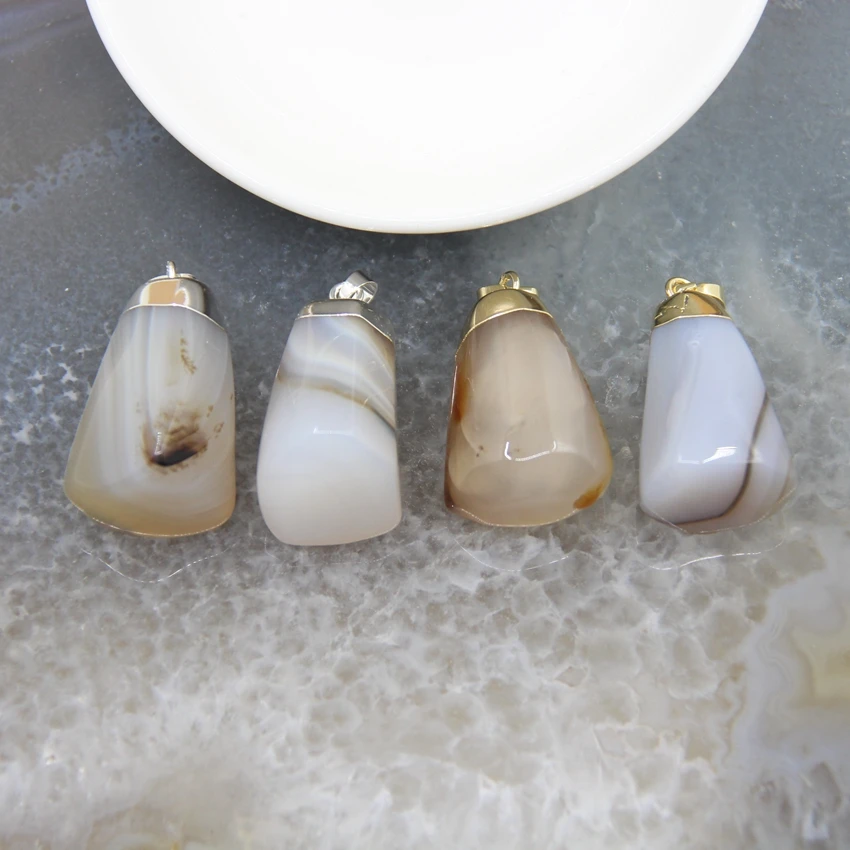 

1pcs Natural Striped Agates Pendants Grey Agates Polished Quartz Necklace For Women DIY Jewelry Charms Gift Making Accessories