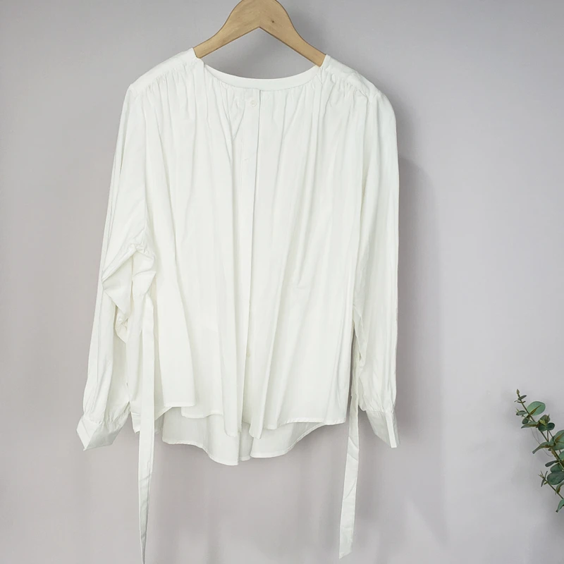 Блузка женская хлопковая с длинным рукавом и круглым вырезом | Женская одежда