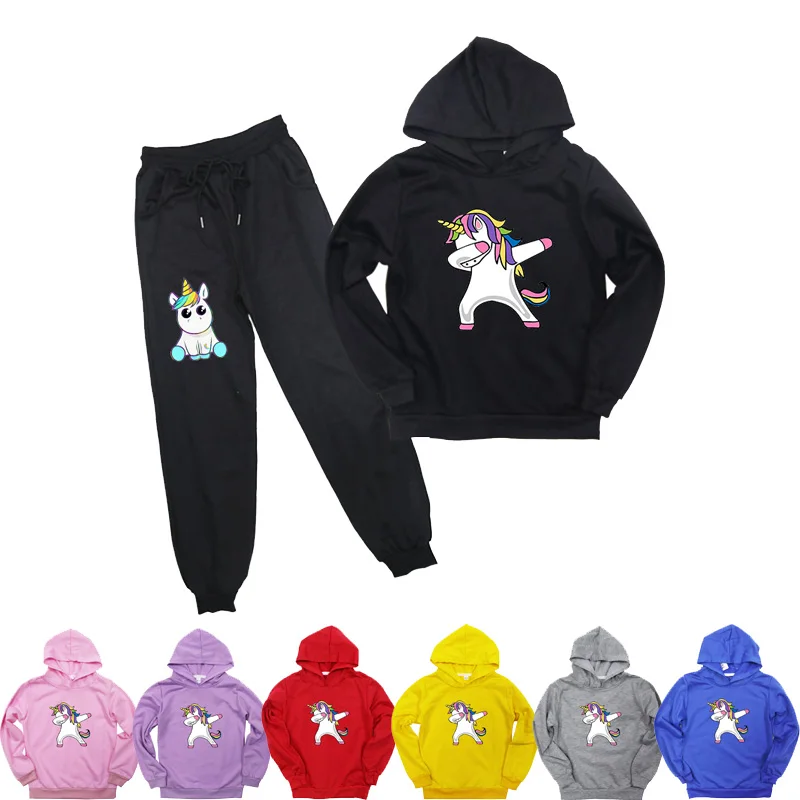 Толстовка с капюшоном и штаны DAB в виде единорога спортивный костюм пуловер для
