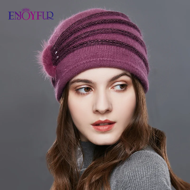 ENJOYFUR Шапка женская зимняя вязаная толстая теплая из кашемира для женщины дамы|hat