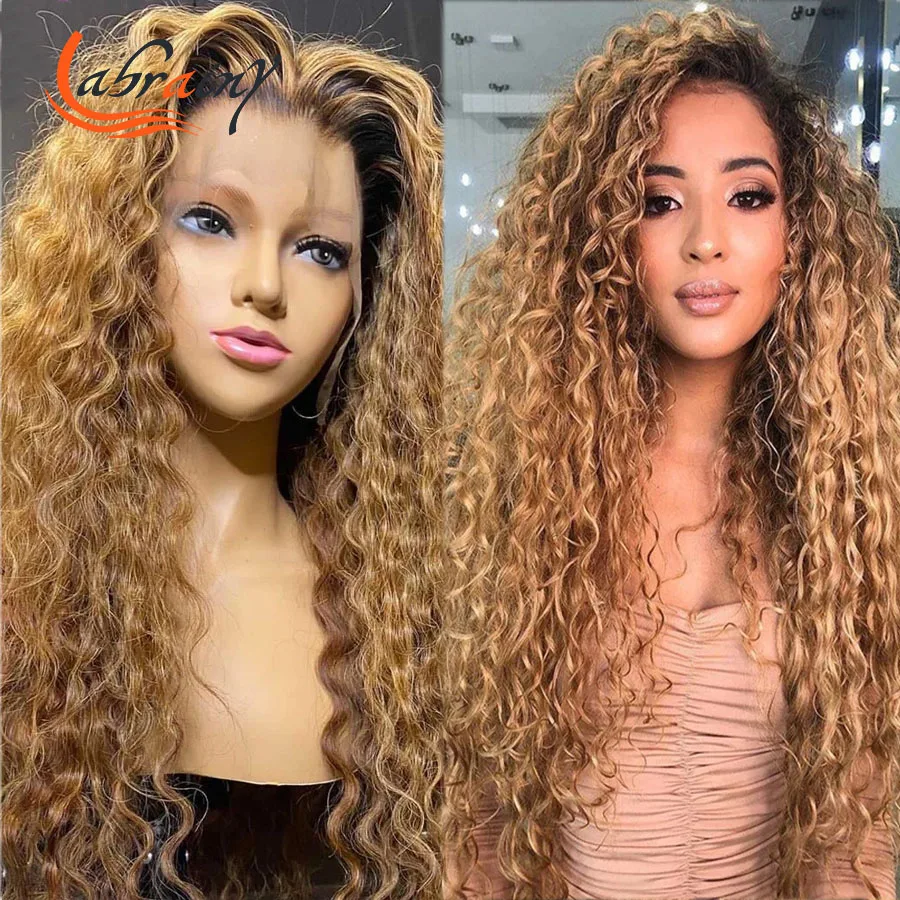 

HD Lace Frontal Human Hair Wigs Loose Curl Highlight Honey Blonde Kinky Curly Wig Ombre Colored Full Pre Plucked Deep Wave 13x6