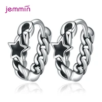 classic real 925 sterling silver black star hoop earrings round chain twisted earrings for women silver 925 fine jewelry