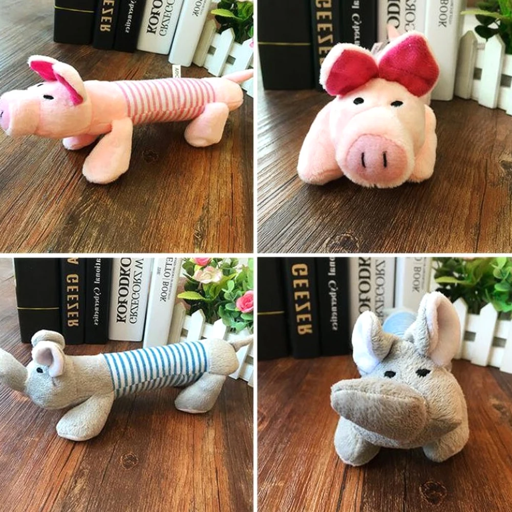 

Cute Pet Dog Cat Plush Squeak Sound Dog Toys Funny Fleece Durability Chew Molar Toy Fit for All Pets Elephant Duck Pig