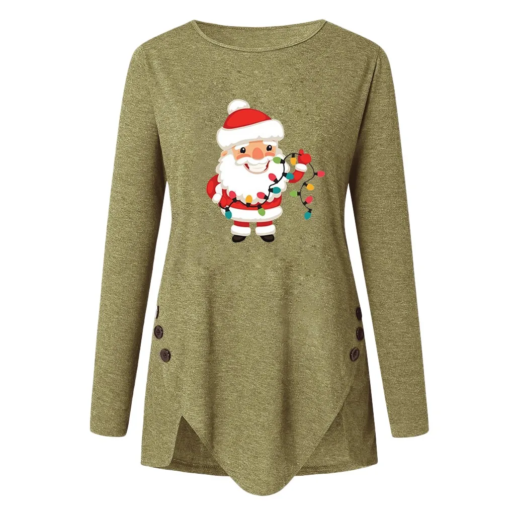 

FREE OSTRICH Christmas Santa Claus Print Women Fashion Harajuku Top Long Sleeve Pullover Plus Size Ladies Christmas Clothes