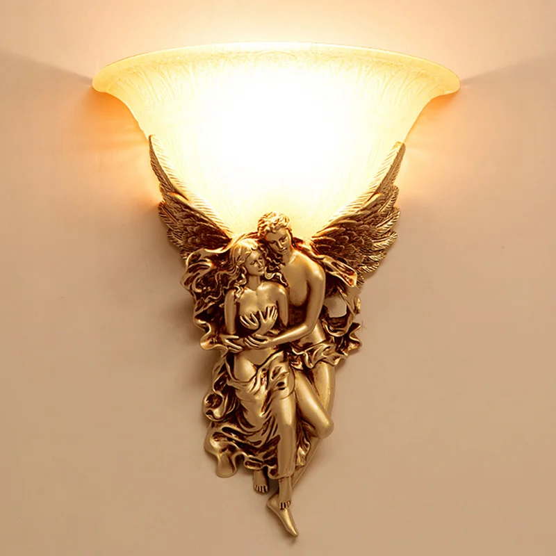 

European angel wall lamp bedroom bedside living room TV background wall creative retro wall lamp WF1224325