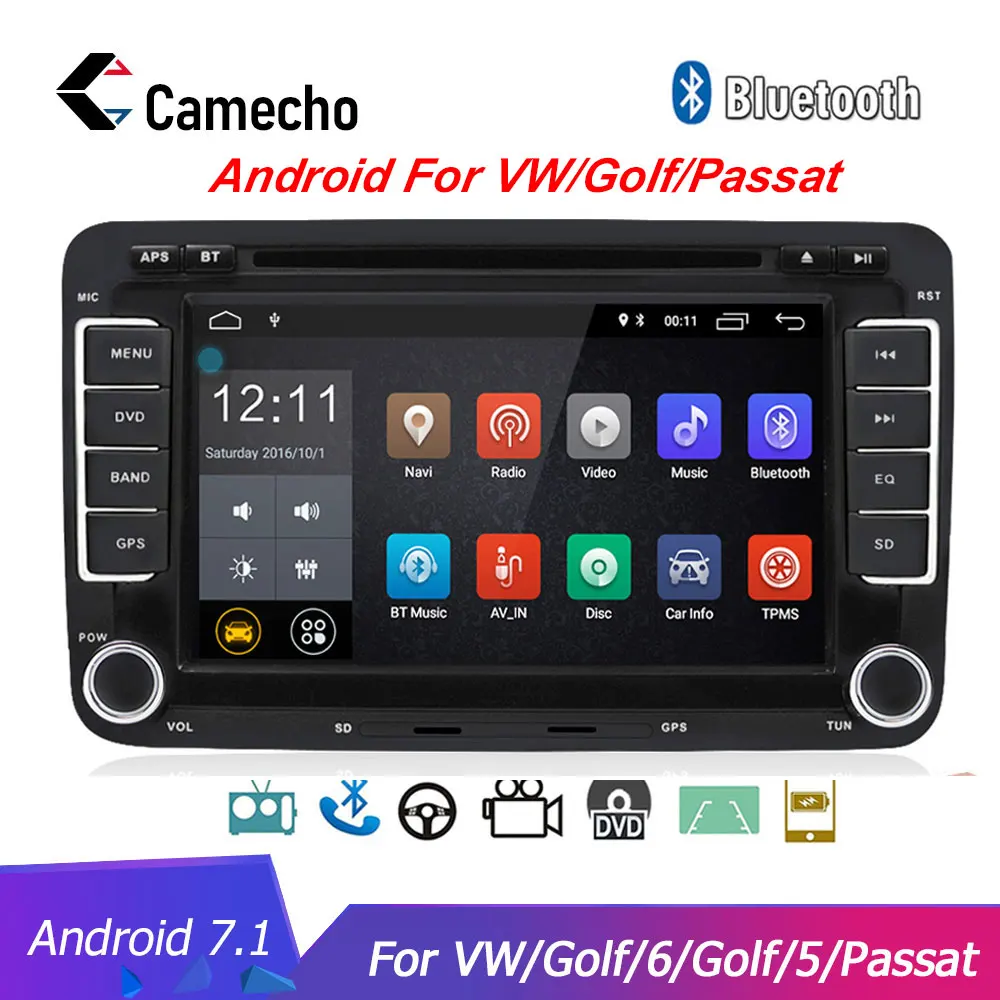 Camecho 2 Din Автомобильный мультимедийный плеер Android " Автомагнитола аудио для VW/Golf/6/Golf/5/Passat/Jetta/T5/EOS/POLO/Touran/SEAT/Sharan