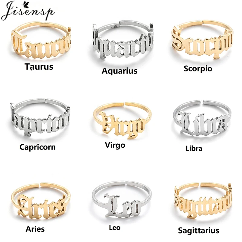 

Personalize Star Zodiac Sign 12 Constellation Ring Astrology Gemini Taurus Aries Old English Rings for Women Fashion Jewelry