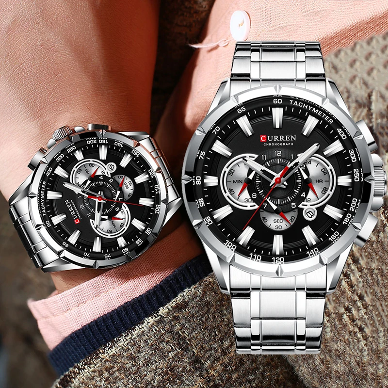 CURREN Luxury Brand Stainless Steel Watch Mens Fashion Sport Chronograph Quartz Men Watches Business Male Clock часы мужские