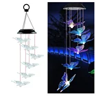 Ветровой колокольчик на солнечной батарее, хрустальный шар, бабочка Колибри, водонепроницаемый уличный светильник для патио, двора