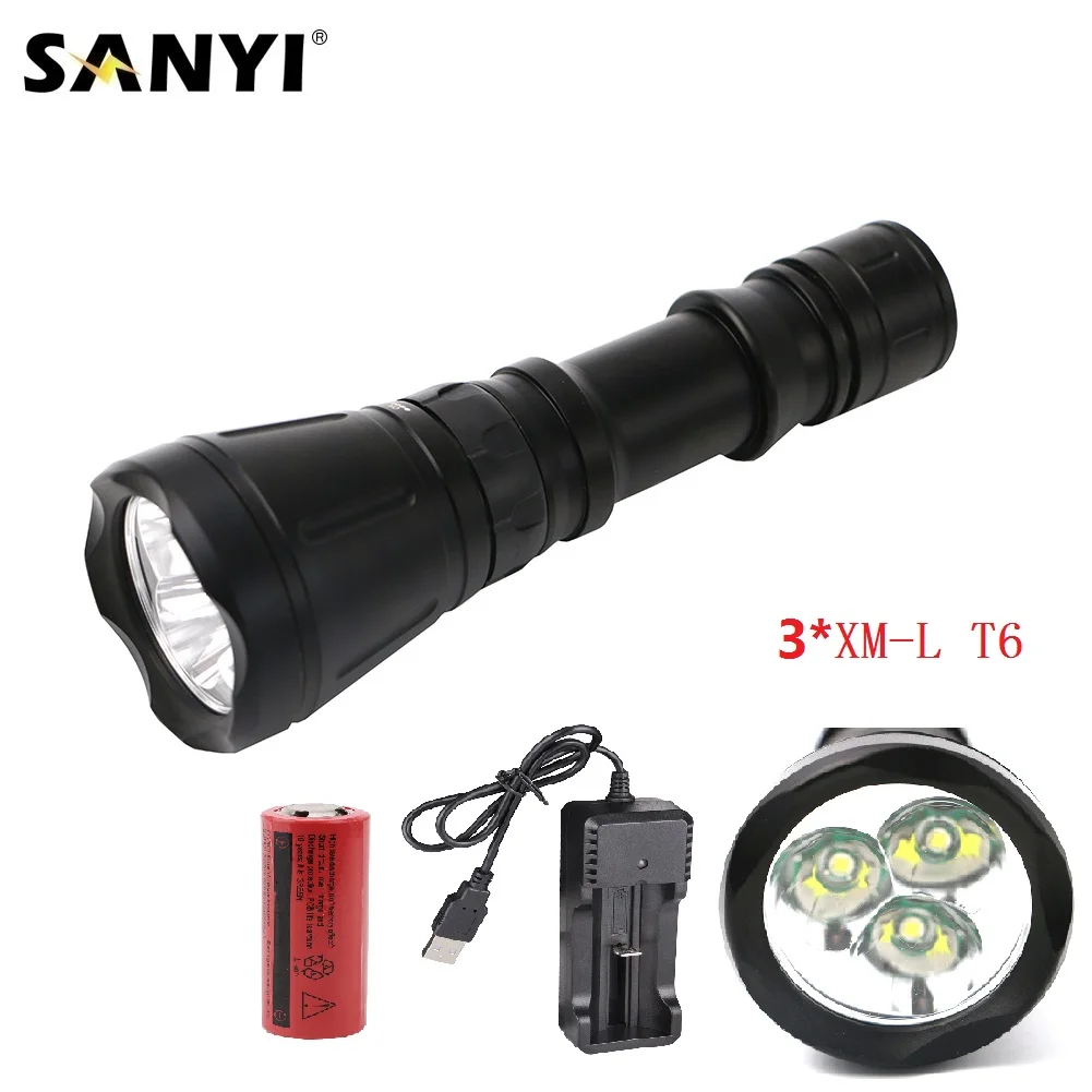 Мощный 3 * XML T6 светодиодный вспышка для подводного погружения и светильник 80 м