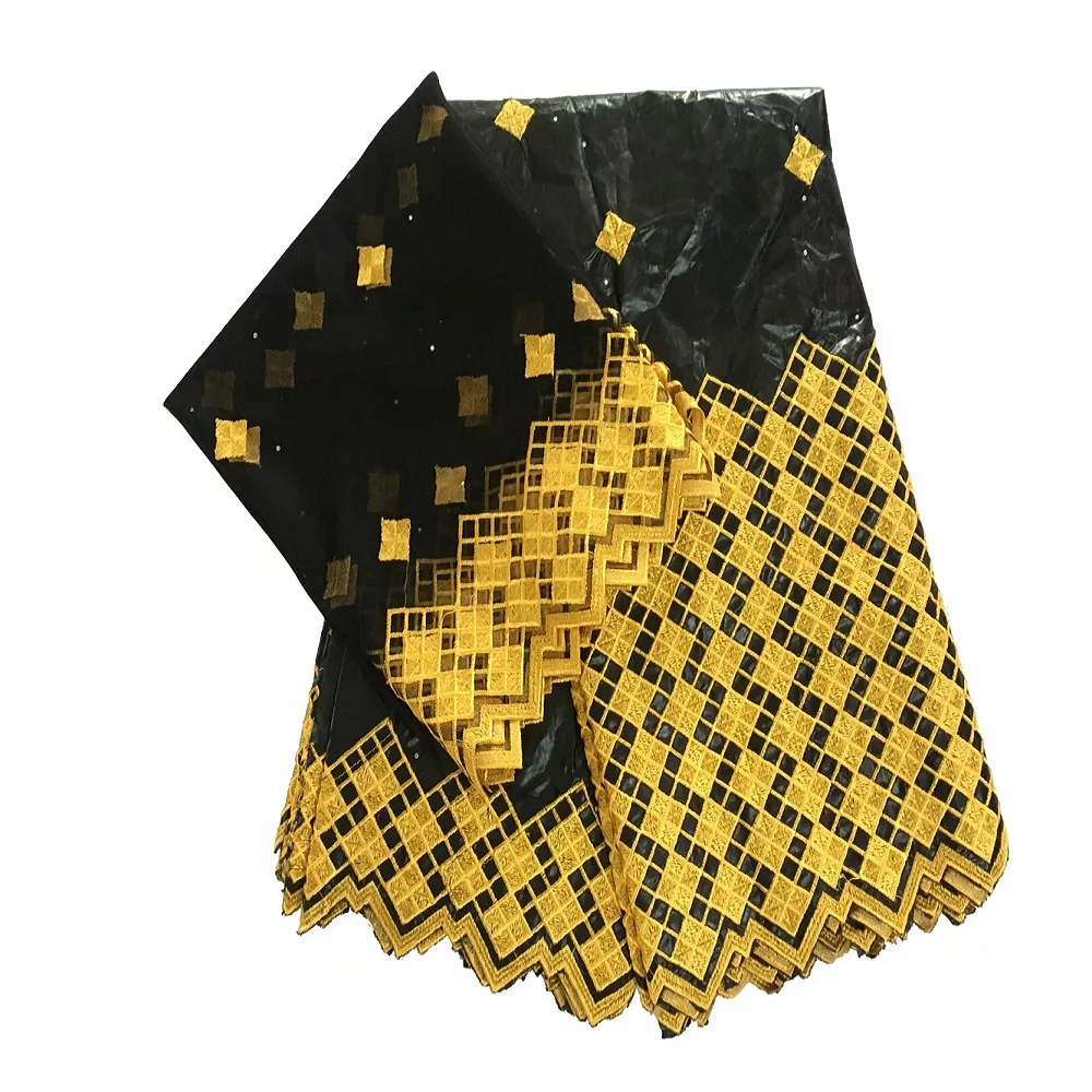 Базен brode getzner африканская ткань в клетку с вышивкой бусины 5 + 2 ярдов тюль кружева