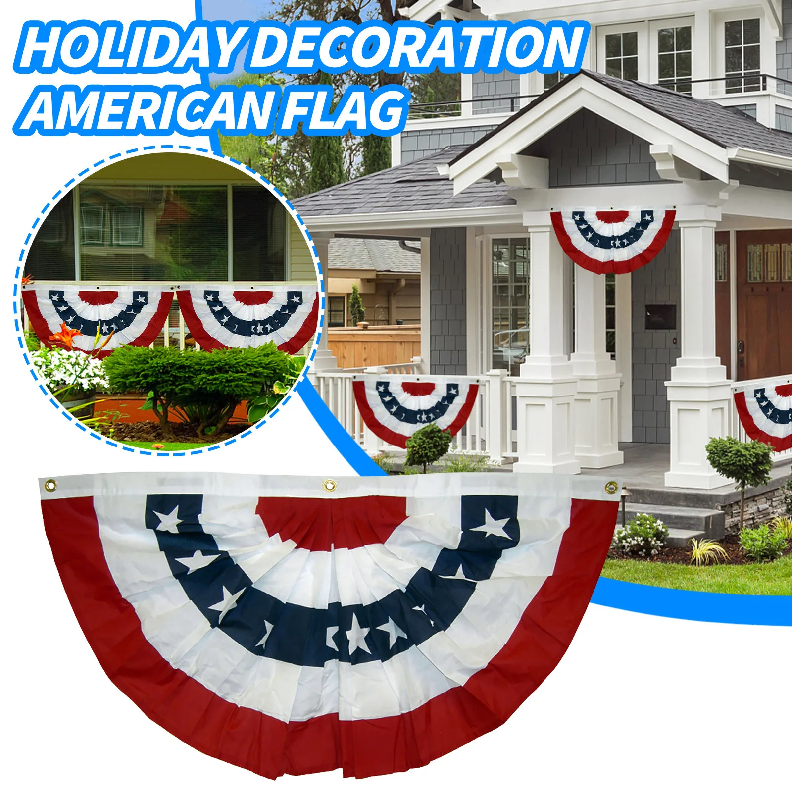 

2/3pcs Patriotic Stars And Stripes Printed Flag United States Independence Day Decoration Bunting United States Half Moon Flag#W