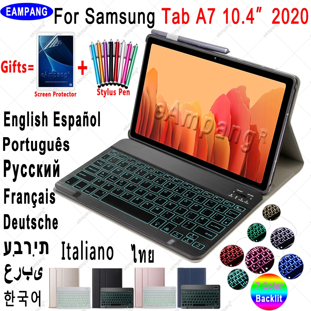 

7 Color Backlit Keyboard Case for Samsung Galaxy Tab A7 10.4 2020 Case Keyboard SM-T500 SM-T505 English Russian Spanish Arabic