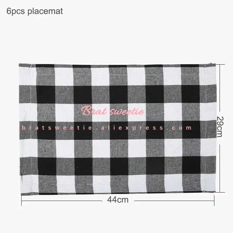 6pc white Placemat Красный, черный, хлопок, плед буйвола, Настольная дорожка, плед, Рождество, семейный ужин, подстилка, чехол для подушки, вечерние украшения на Рождество - Цвет: 6pc white Placemat